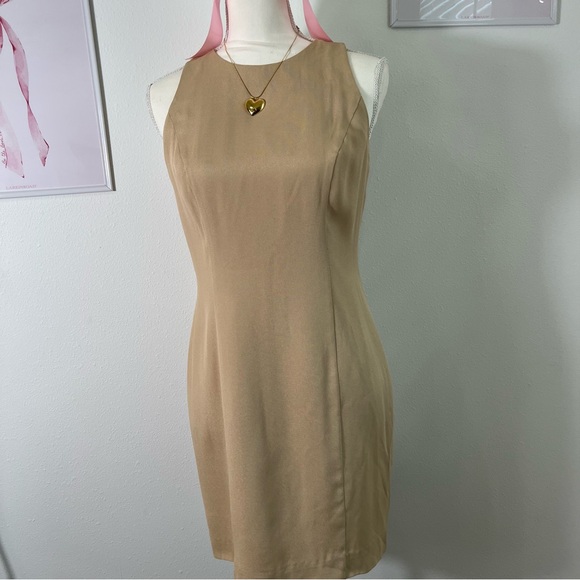 Vintage 90s Tan Cream Bow Mini Dress Made In USA Womens‎ Size 4 - Picture 4 of 5